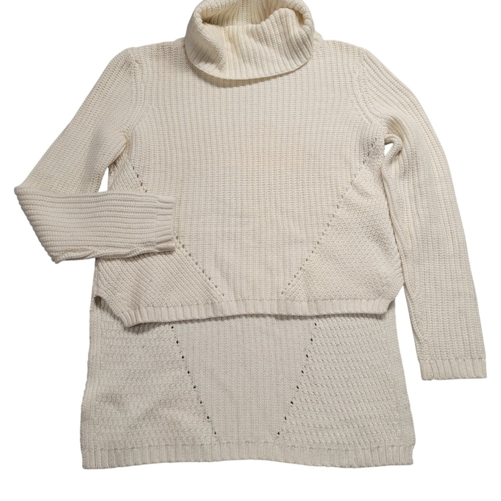 Moth Anthropologie Turtleneck Sweater Ivory Knit High Low Pointelle XSP